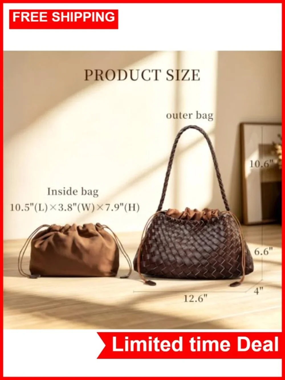 Woven Hobo Bag Shoulder Purse Tote Vegan Leather Handcrafted
